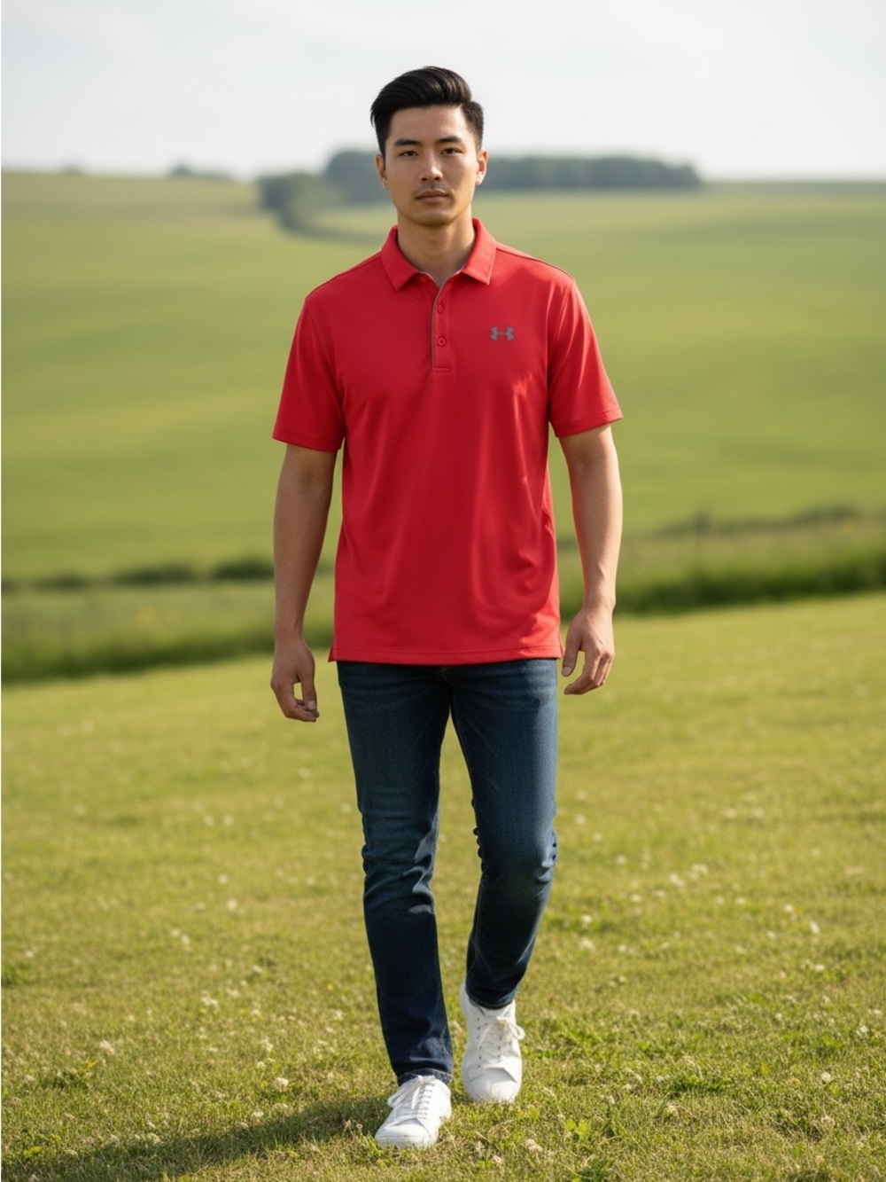 Under Armour UA Tech Polo Golf Shirt Men's Sz. L Red/Graphite Trim Performance